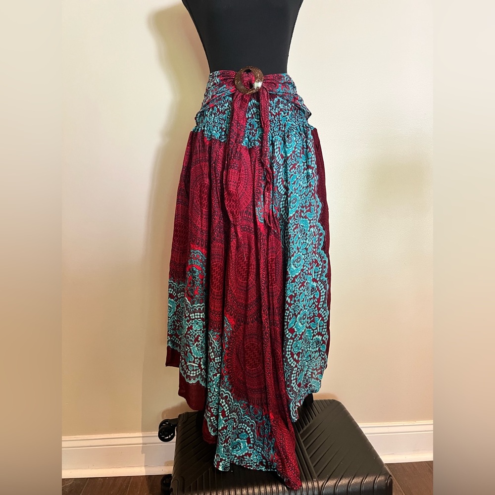 Geometric Mandalas Handkerchief Midi Skirt in Red